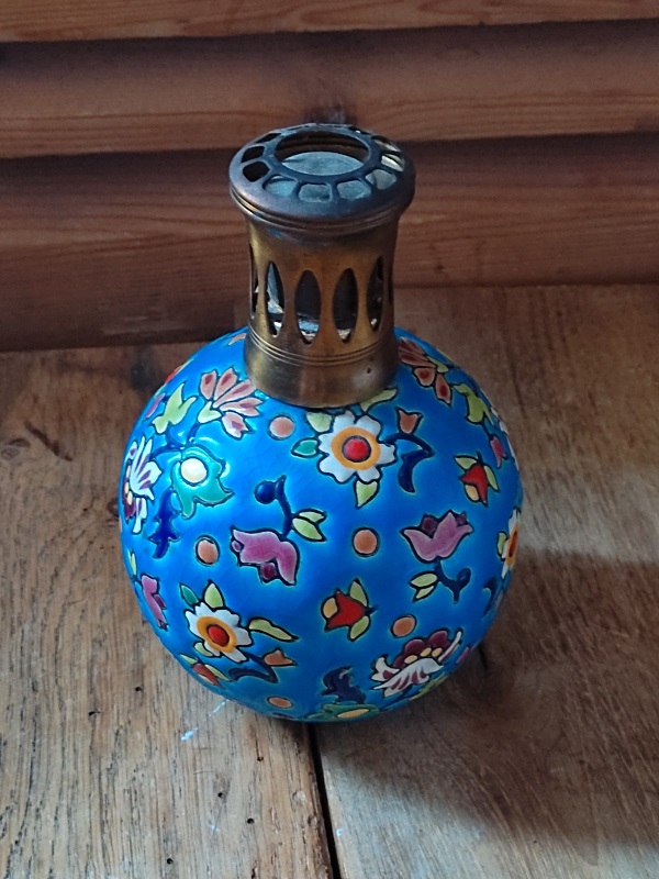 Lampe Berger Raynaud Ancienne - Porcelaine - Multicouleur - Mèche Neuve - France