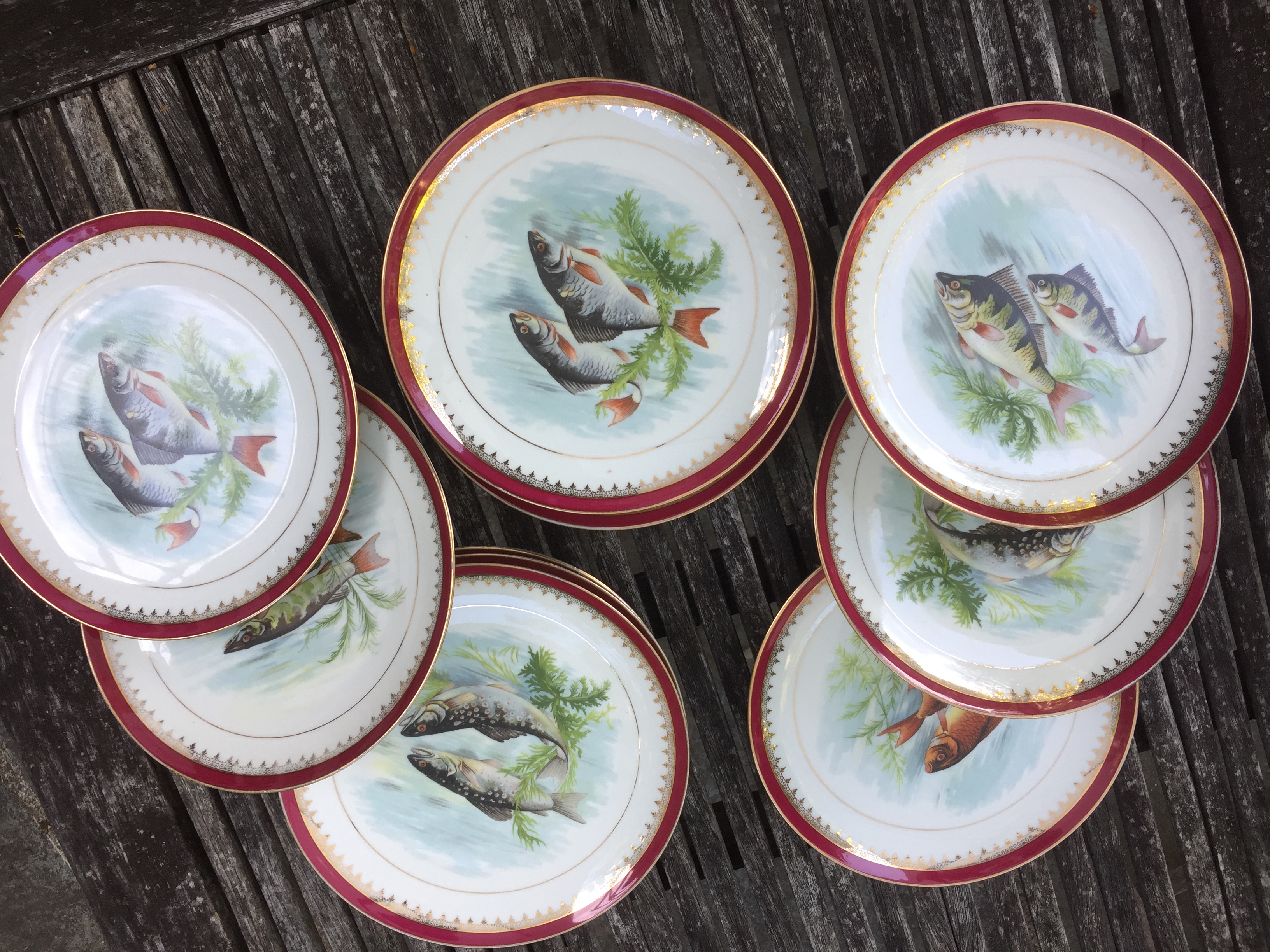 Service à Poisson Vintage Porcelaine Limoges – 6 Assiettes + Plat