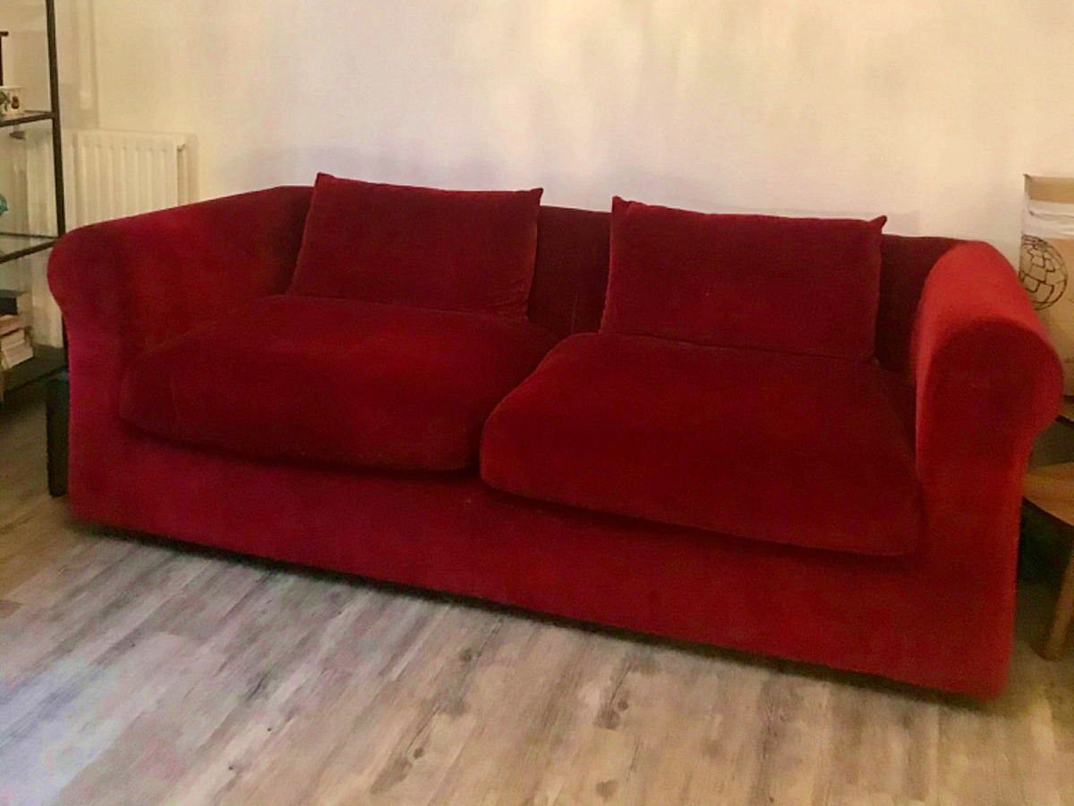 Vends canapé 3 places convertible velours bordeaux LOUIS, HABITAT sur